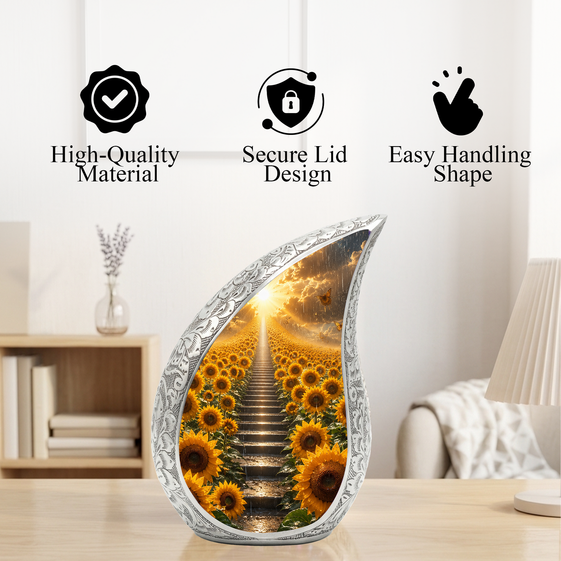 Sunflower Sunrise Urn for Human Ashes | Beautiful Floral Cremation Urn for Mom & Women