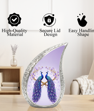 Peacock Memorial Urn for Mom | Elegant Adult Cremation Urn for Ashes