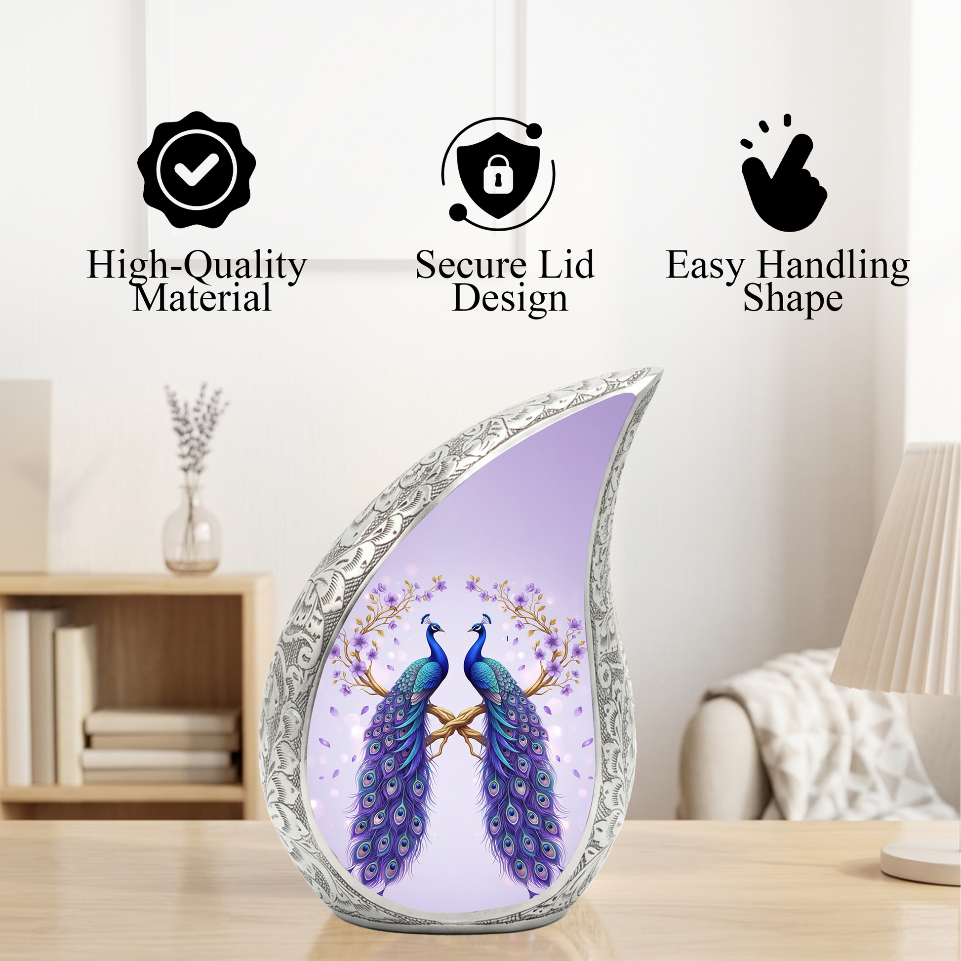 Peacock Memorial Urn for Mom | Elegant Adult Cremation Urn for Ashes
