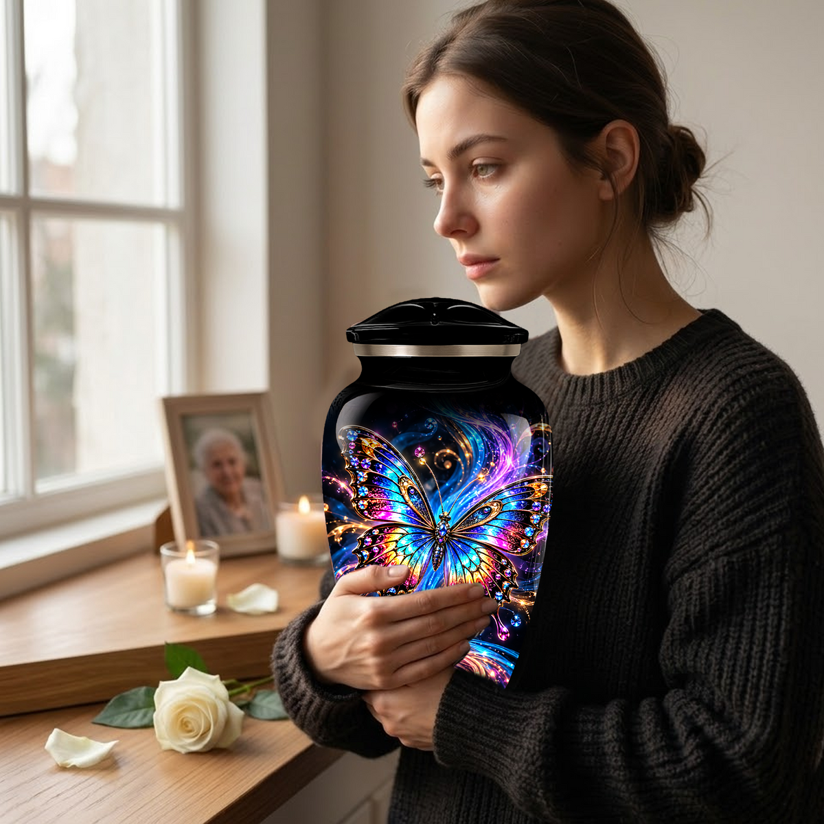 Colorful Butterfly Cremation Urn for Adult Ashes, Personalized Memorial Urn, Rainbow Butterfly Adult Urn for Human Ashes, Celestial Funeral Urn