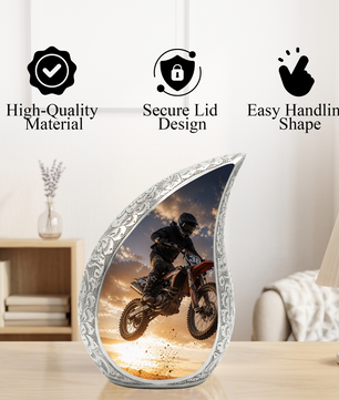 Motorcycle Rider Urn for Dad | Adult Male Cremation Urn for Ashes | Motorcycle Memorial Urn for Men