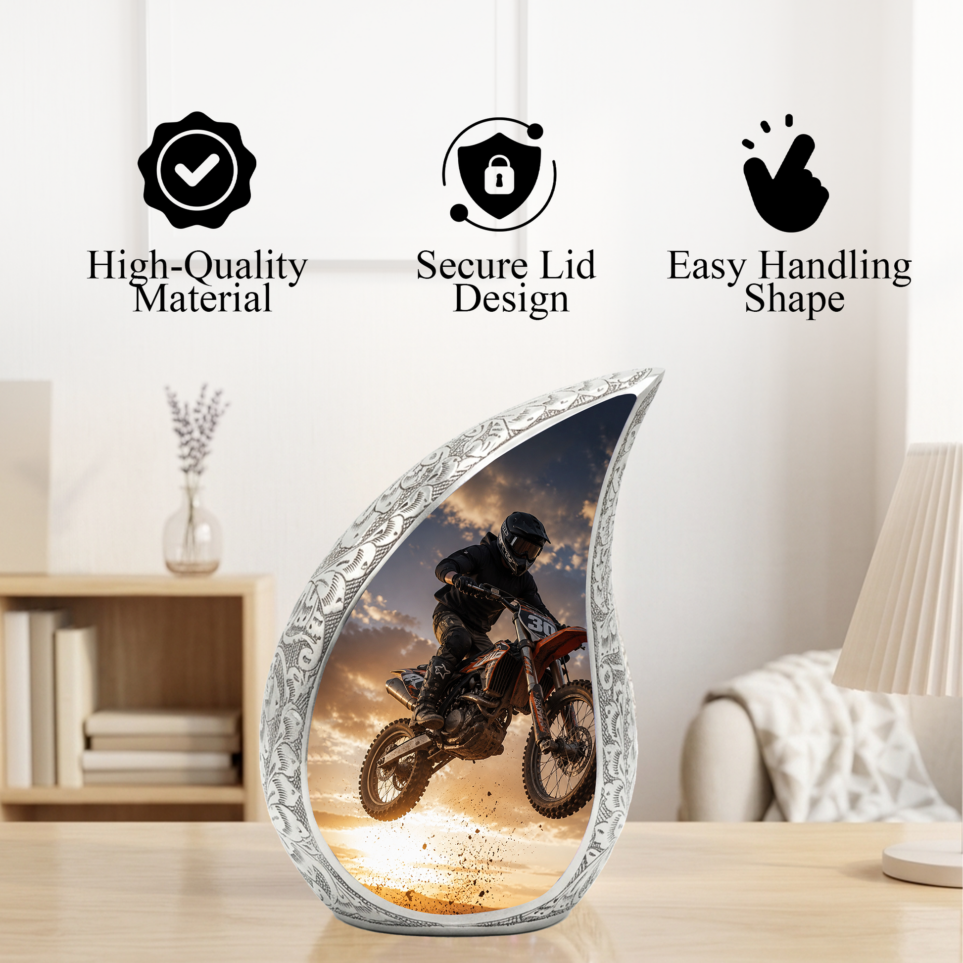 Motorcycle Rider Urn for Dad | Adult Male Cremation Urn for Ashes | Motorcycle Memorial Urn for Men
