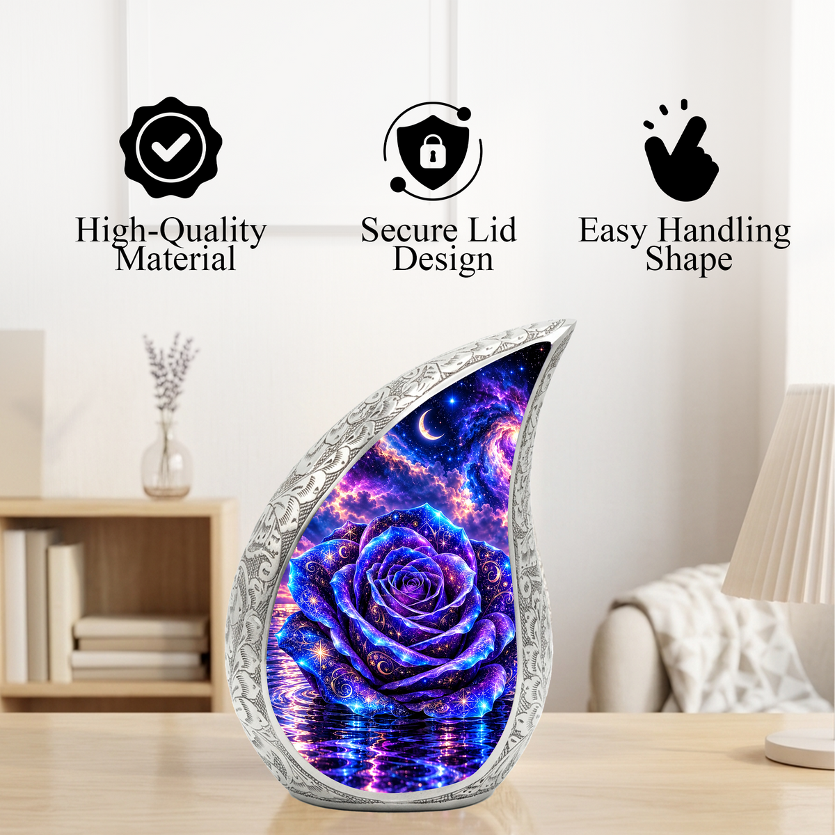 Galaxy Rose Cremation Urn for Mom - Purple Cosmic Rose Memorial Keepsake Urn