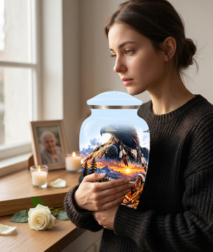 Personalized Adult Cremation Urn for Ashes, Native American Eagle Memorial Urn