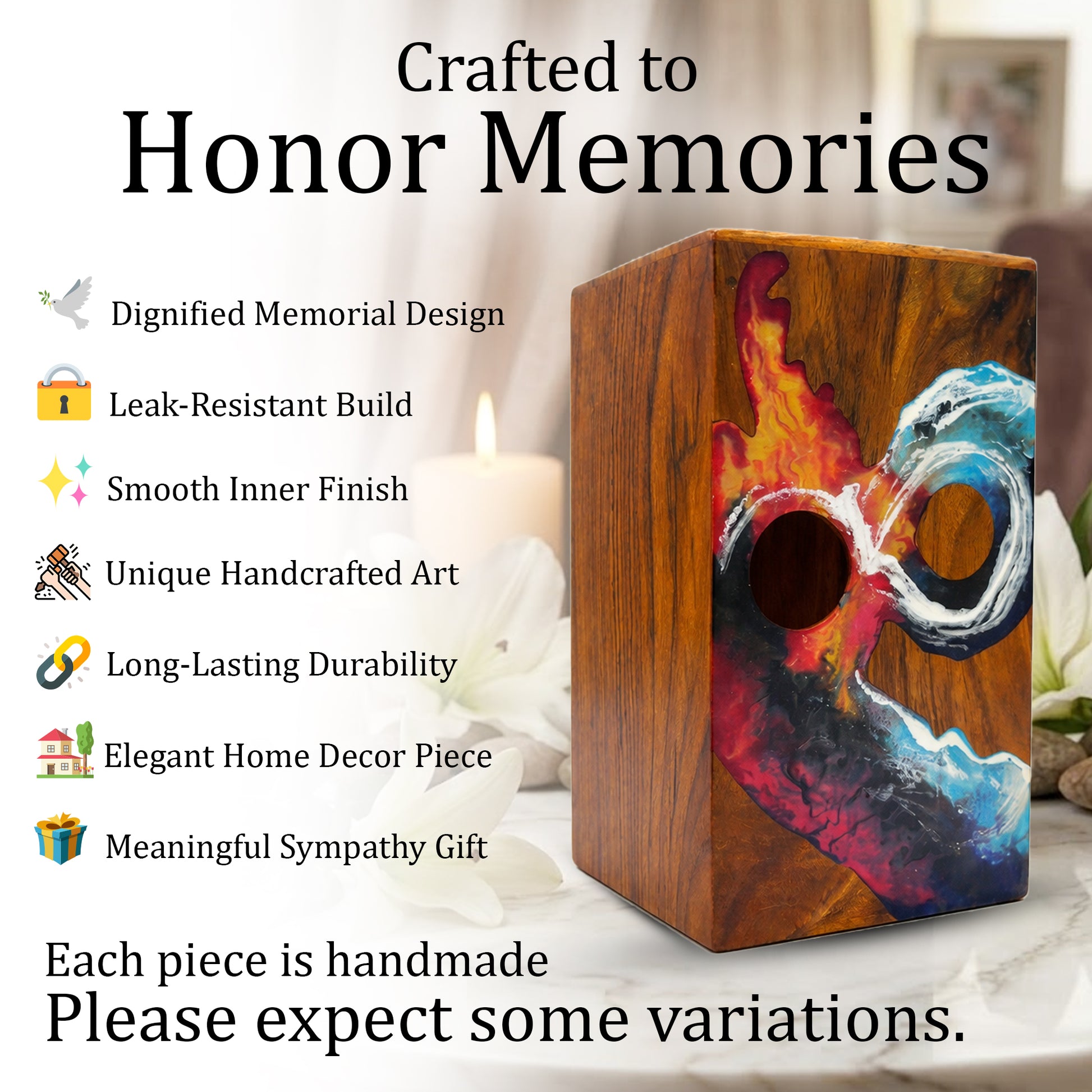 Infinity Ocean Wooden Urn For Ashes - Custom Fire Wood Keepsake Urns Box