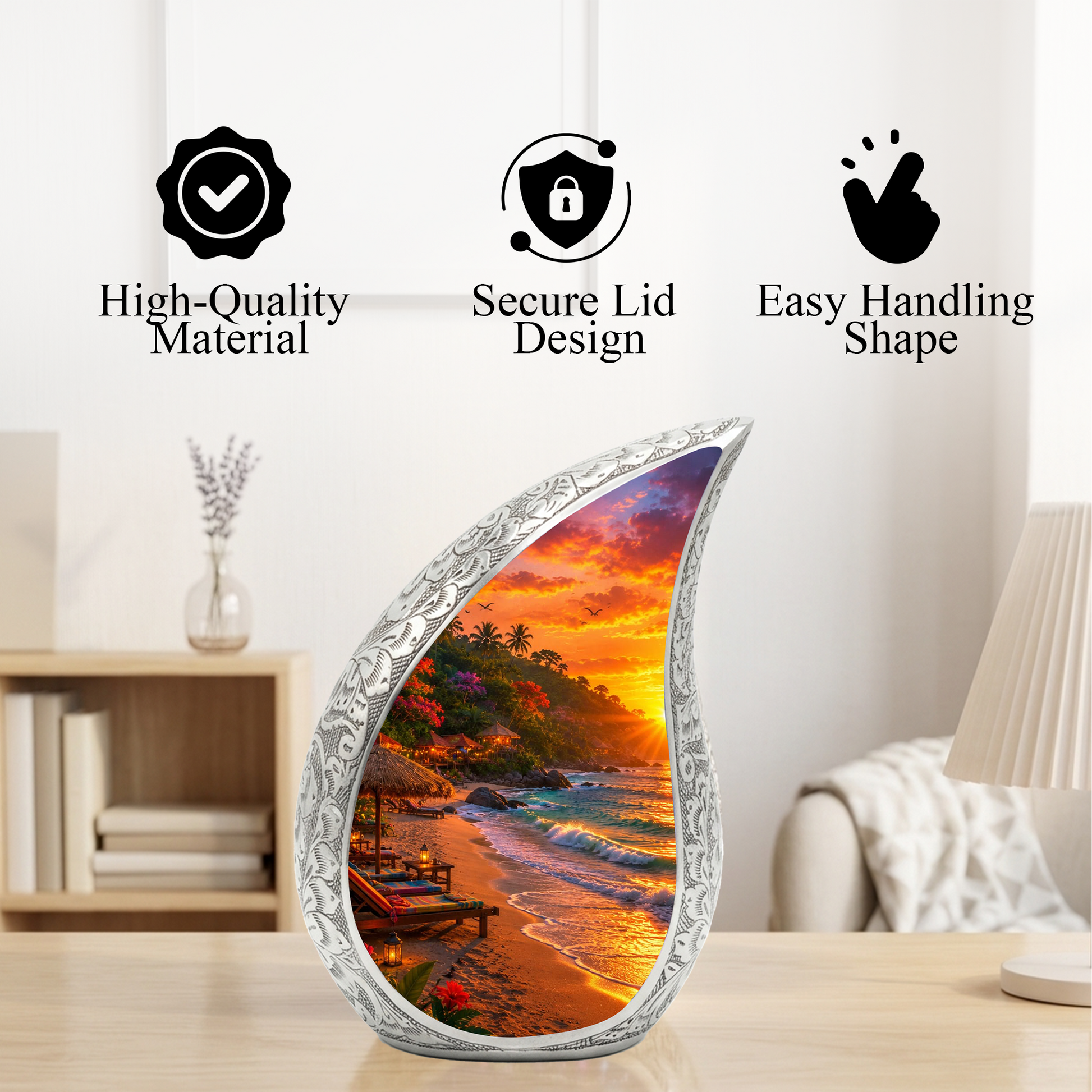 Beach Sunset Adult Urn for Mom, Cremation Keepsake Urn