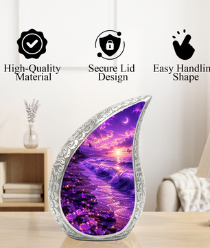 Purple Ocean Beach Cremation Urn for Adult Ashes