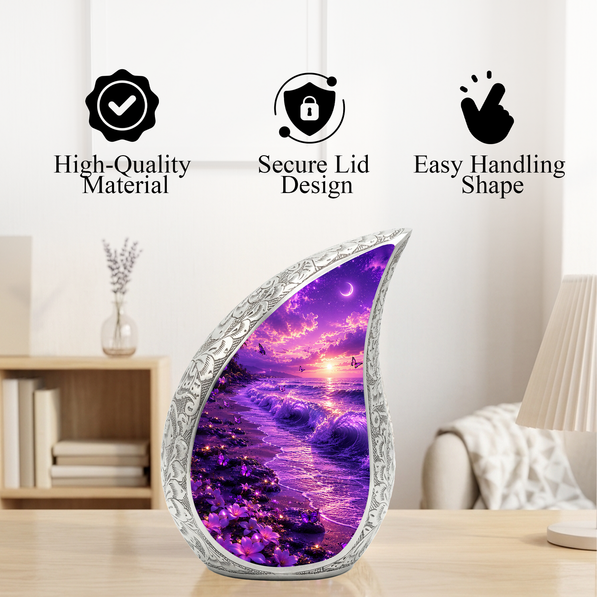 Purple Ocean Beach Cremation Urn for Adult Ashes