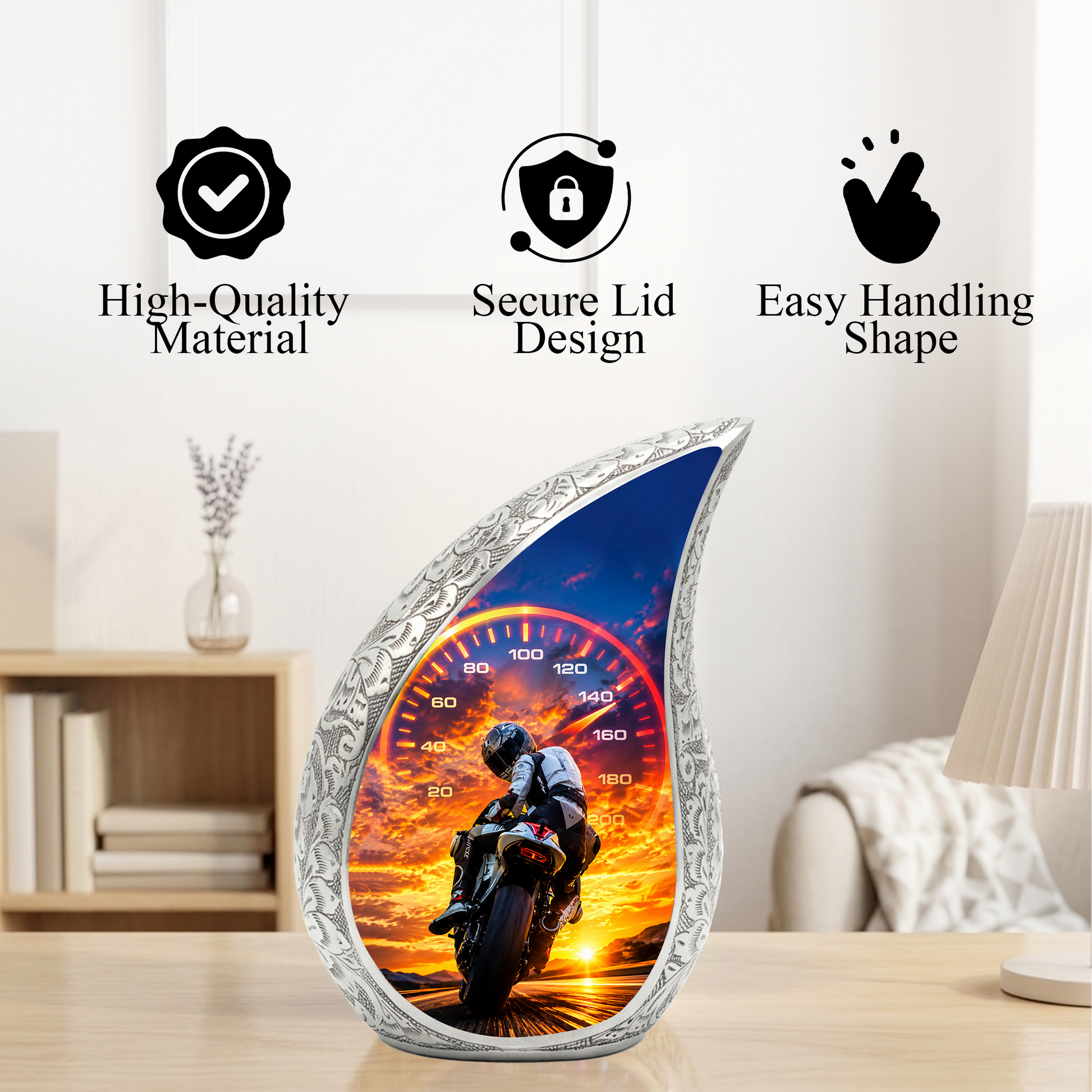 Motorcycle  Sunset Cremation Urn for Dad – Adult Urn for Ashes, Memorial Urn for Father