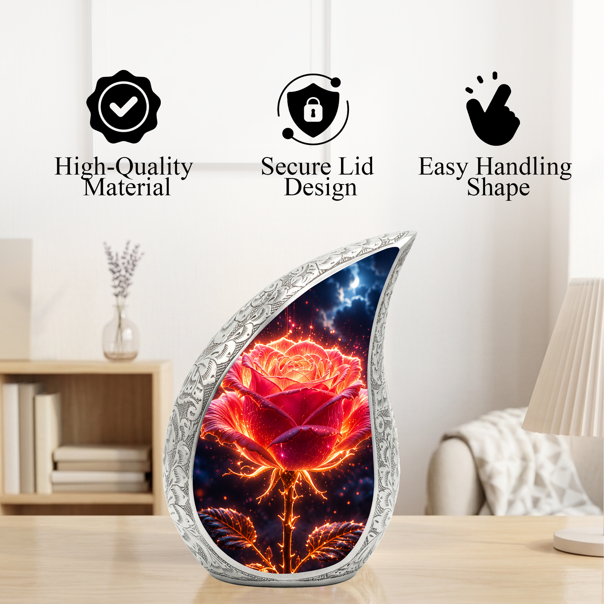 Beautiful Rose Urn for Mom & Women – Cremation Urn for Human Ashes, Keepsake Memorial Urn for Mother
