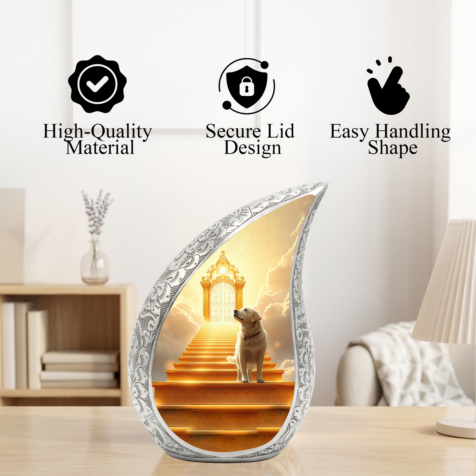 Personalized Dog Cremation Urn – Teardrop Style Aluminum Pet Memorial Urn, 10 Inch