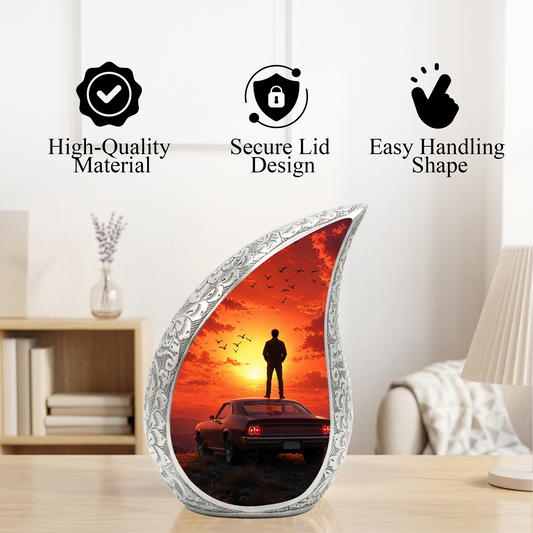 Classic Muscle Car Sunset Urn for Adult Ashes – Vintage Car Memorial Cremation Urn