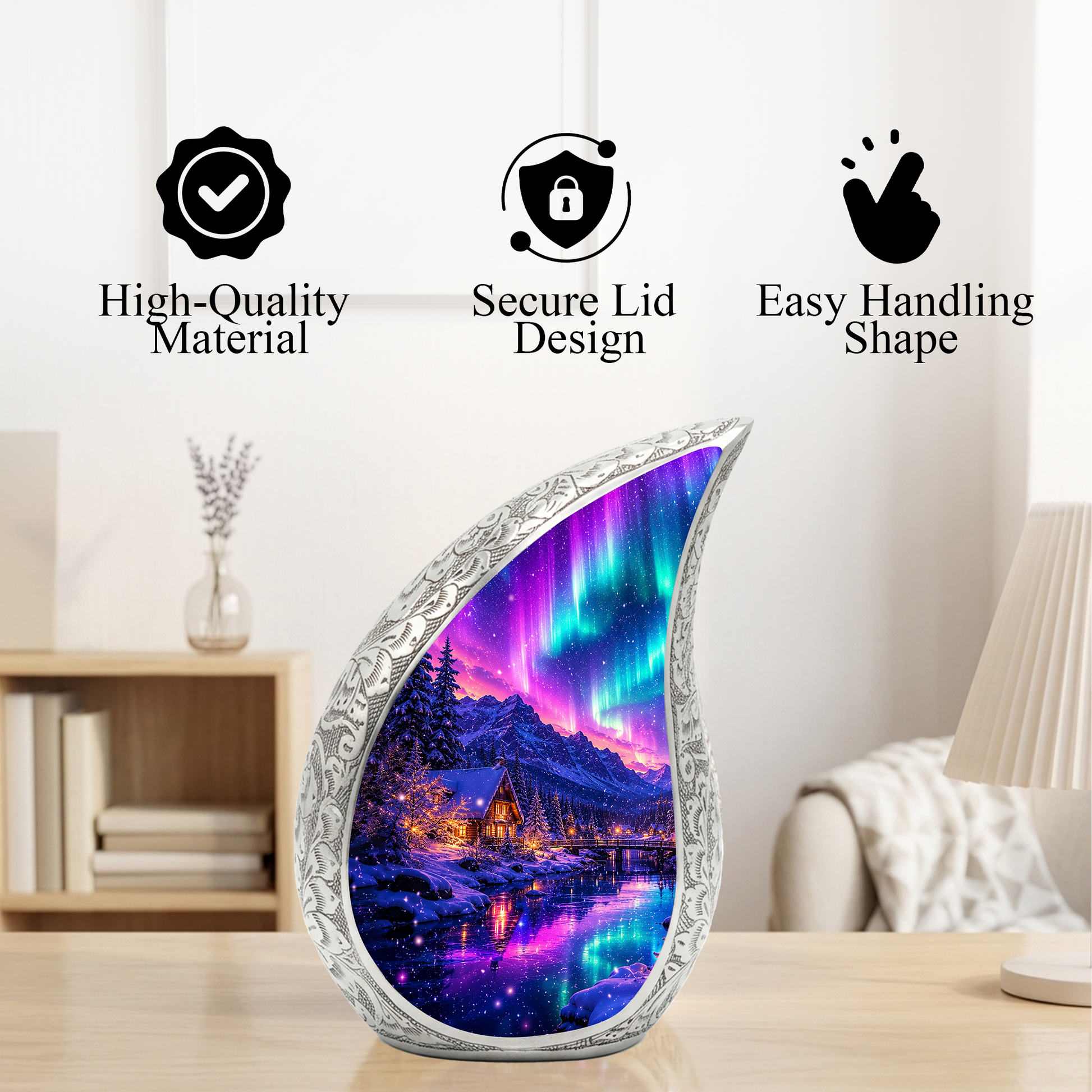 Aurora Winter Landscape Cremation Urn for Mom, Dad & Loved Ones | Beautiful Wooden Urns for Human Ashes, Personalized Memorial Adult Urn