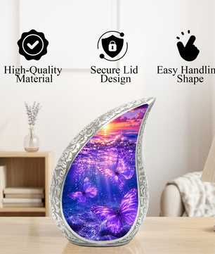 Purple Butterfly Memorial Urn for Mom, Butterfly Cremation Urn for Ashes