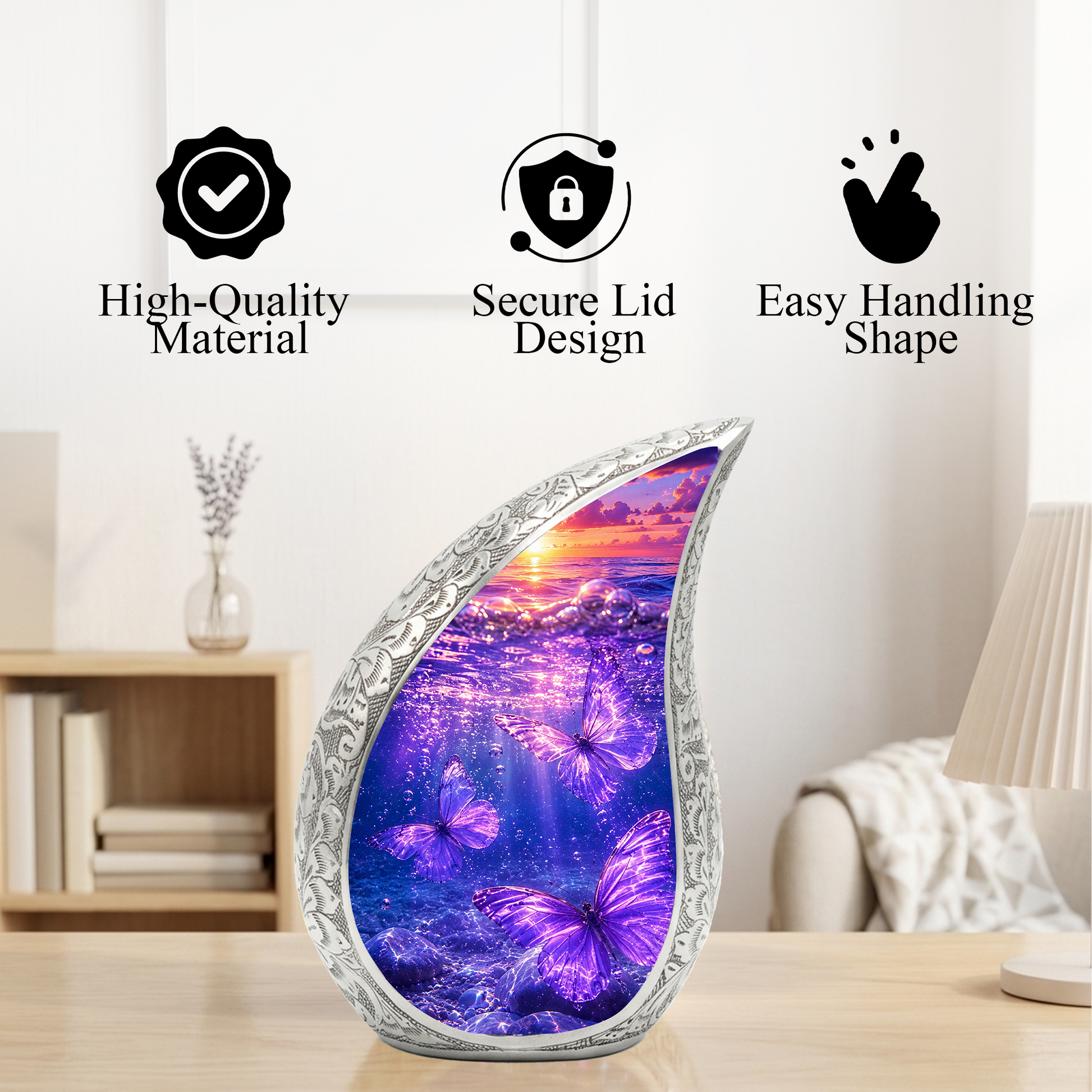 Purple Butterfly Memorial Urn for Mom, Butterfly Cremation Urn for Ashes