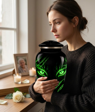 Adult Cremation Urn – Black Panther Green Eyes Memorial Urn for Adult Ashes