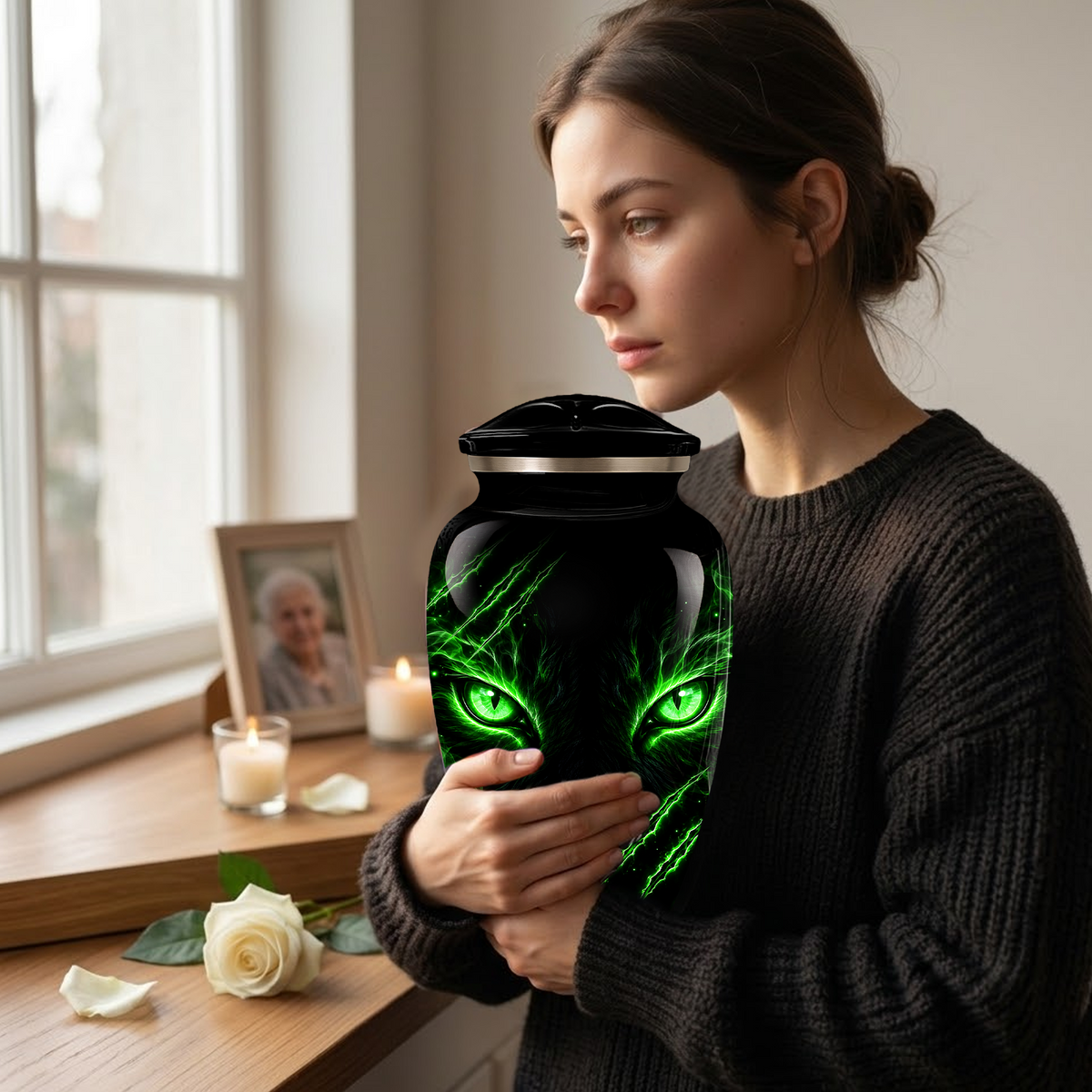 Adult Cremation Urn – Black Panther Green Eyes Memorial Urn for Adult Ashes