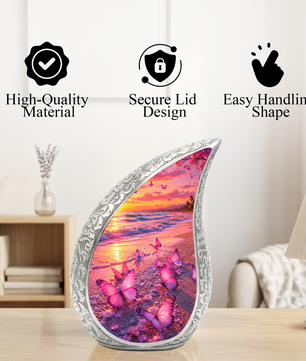 Butterfly Beach Memorial Urn for Ashes, Adult Cremation Urn