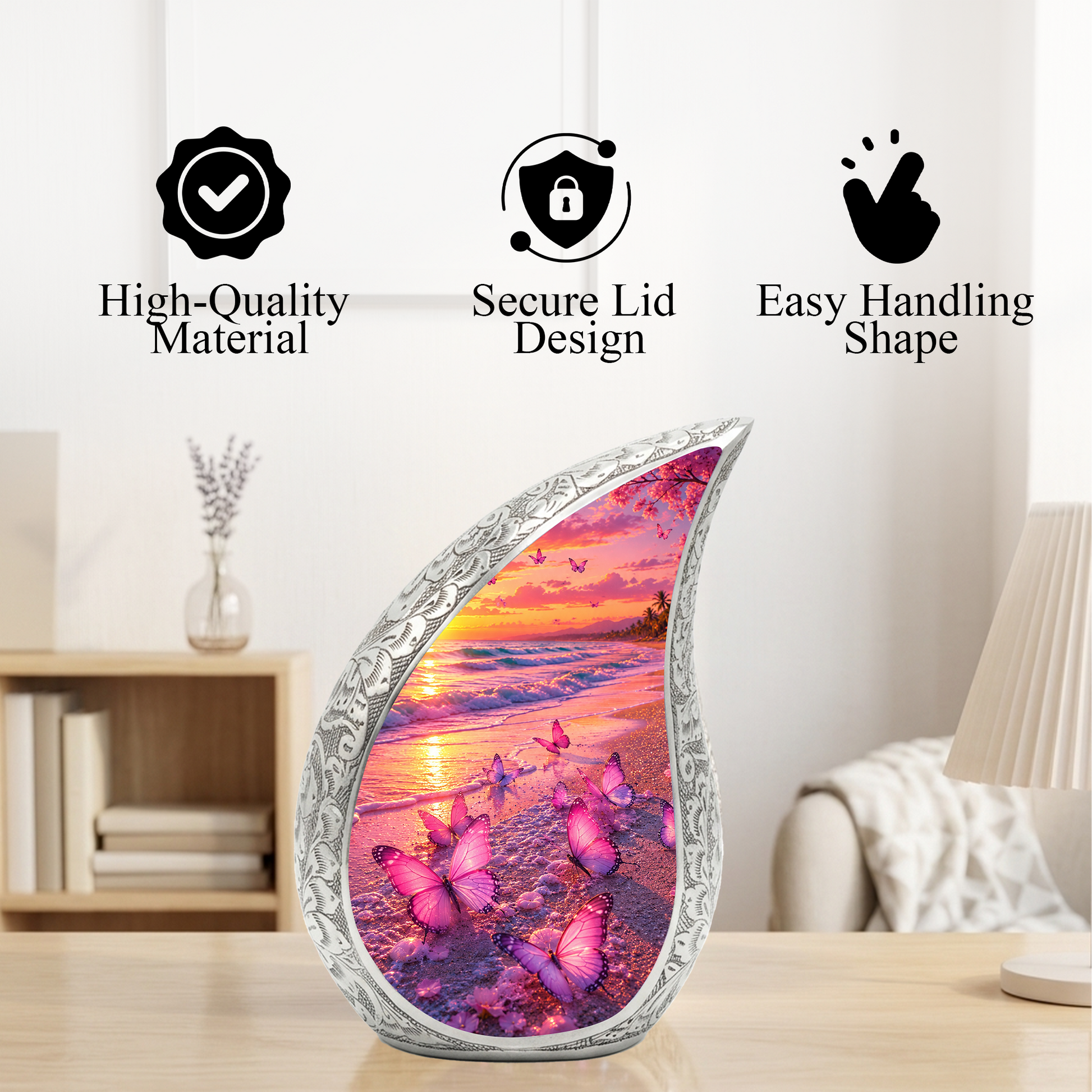 Butterfly Beach Memorial Urn for Ashes, Adult Cremation Urn