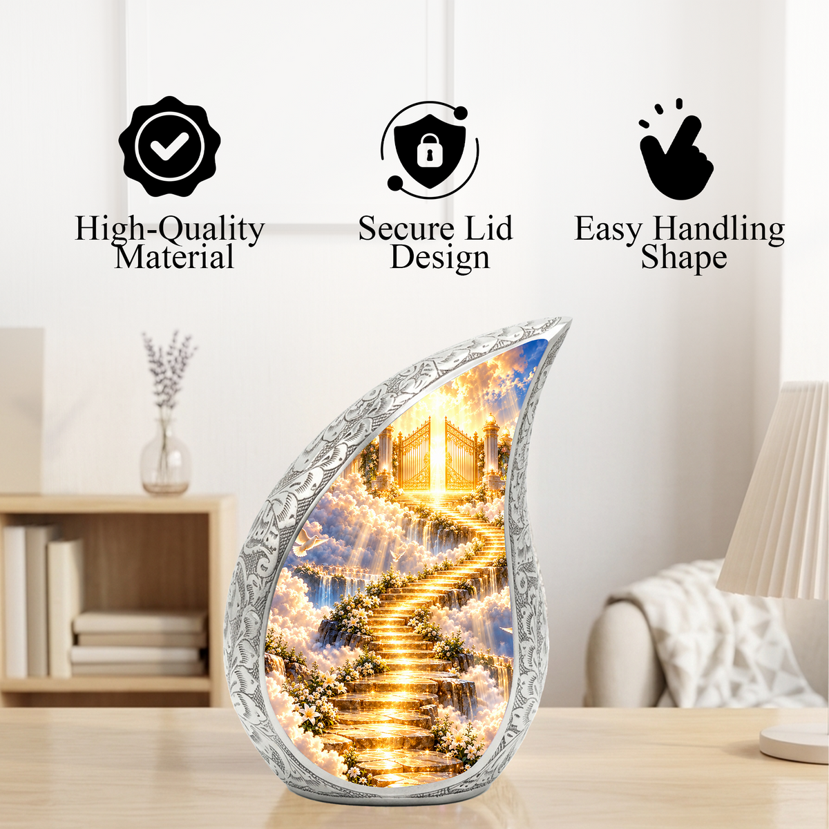 Stairway to Heaven Cremation Urn for Mom- Golden Heavenly Gates Memorial Urn