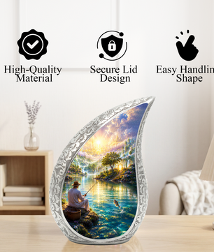 Fishing Urn for Human Ashes | Gone Fishing Urn for Dad & Father | Fishing Cremation Urn for Men