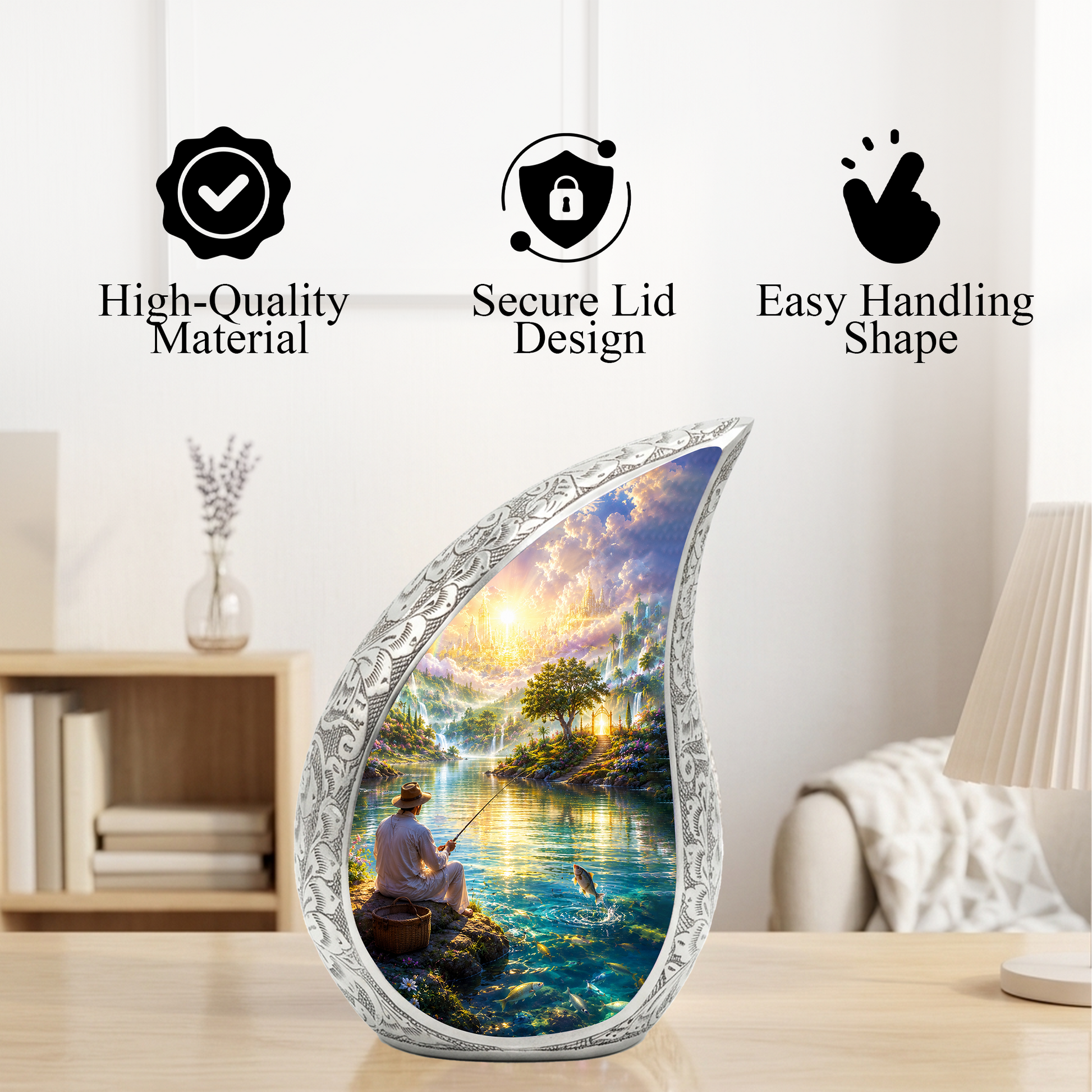 Fishing Urn for Human Ashes | Gone Fishing Urn for Dad & Father | Fishing Cremation Urn for Men