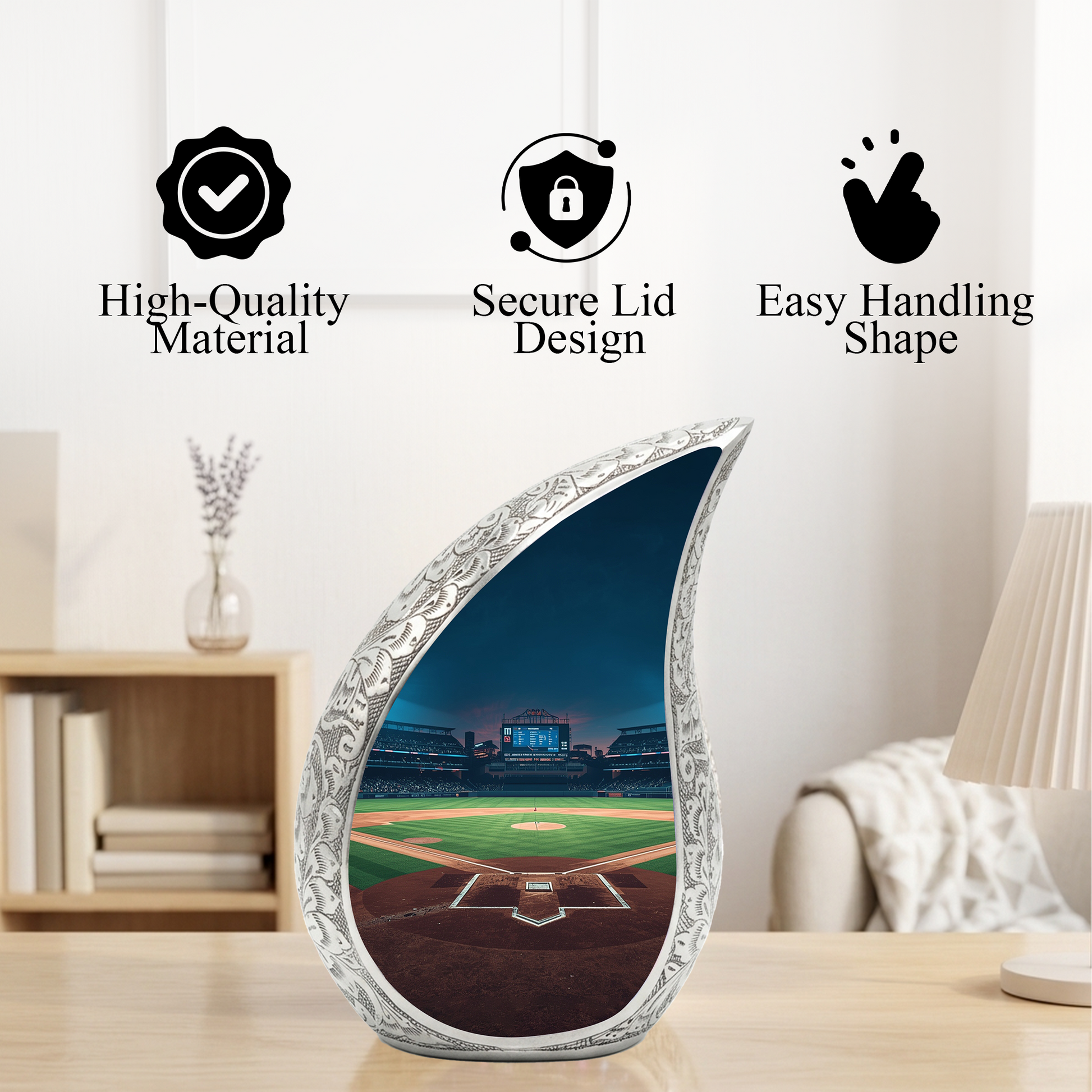 Baseball Personalized Cremation Urn for Dad – Teardrop Style Aluminum Memorial Urn, 10 Inch