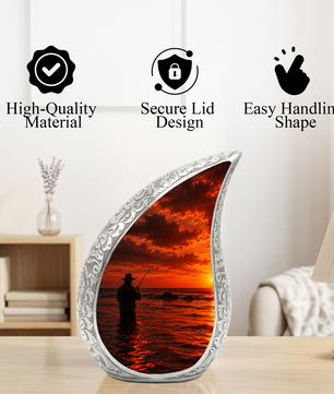 Gone Fishing Funeral Urn for Dad, Fishing Cremation Urn for Men,Memorial Urn for Ashes