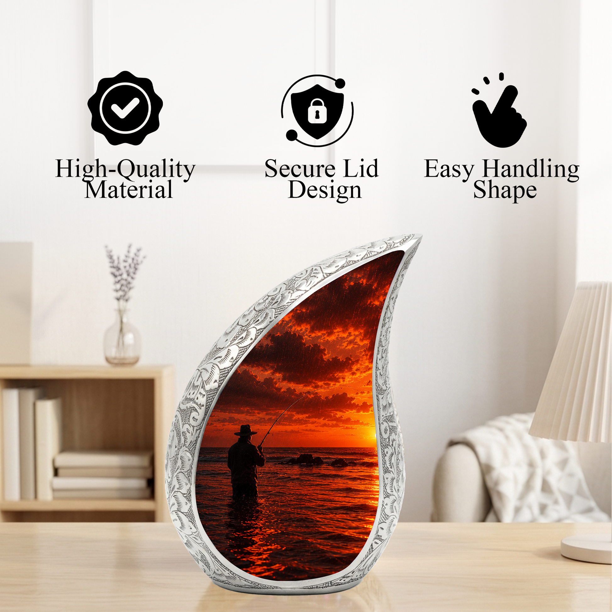 Gone Fishing Funeral Urn for Dad, Fishing Cremation Urn for Men,Memorial Urn for Ashes