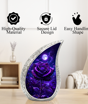 Purple Rose Urn for Human Ashes – Beautiful Memorial Urn for Mom