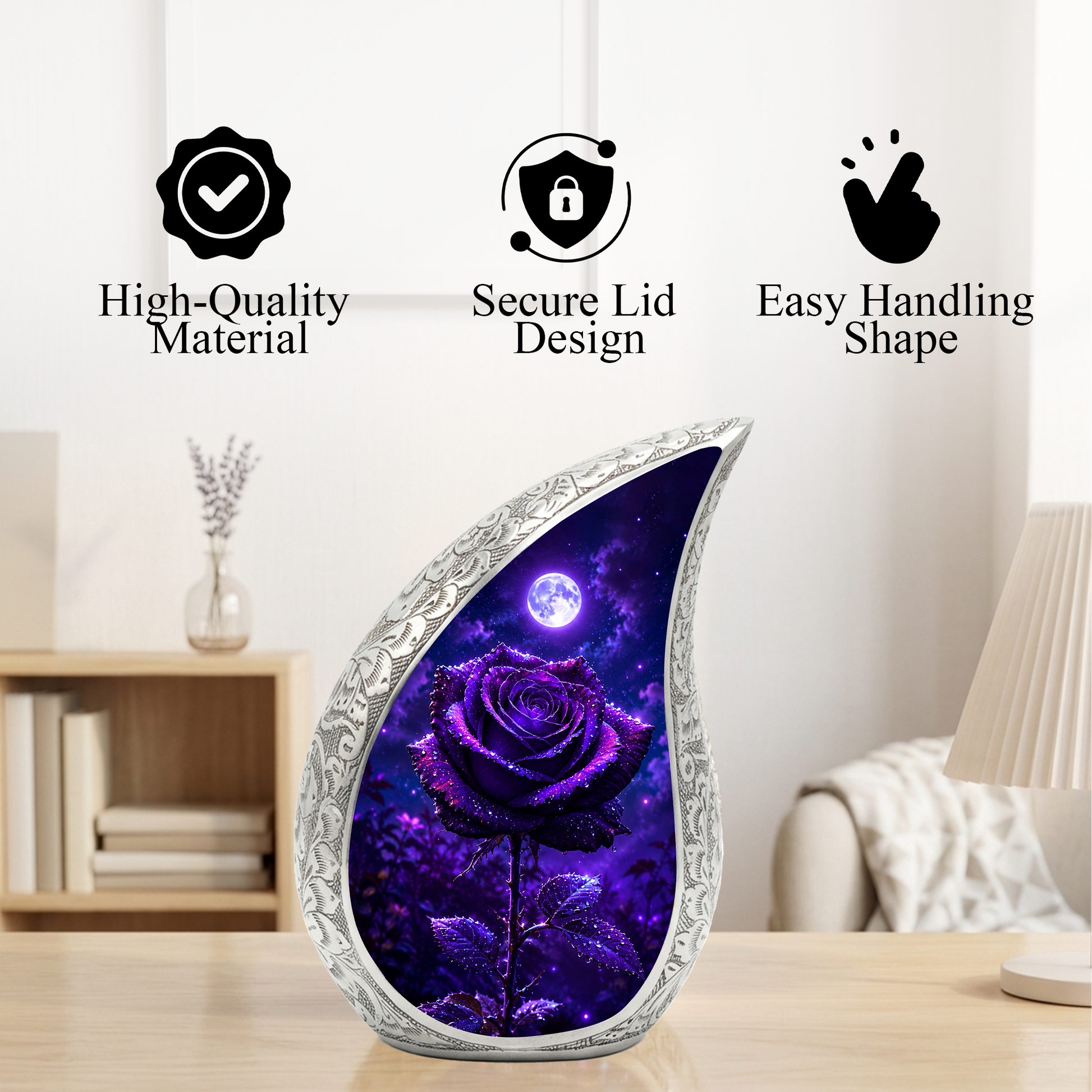 Purple Rose Urn for Human Ashes – Beautiful Memorial Urn for Mom