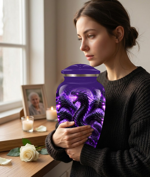 Purple Dragon Cremation Urn for Ashes | Personalized Dragon Memorial Urn | Three Headed Dragon Adult Urn