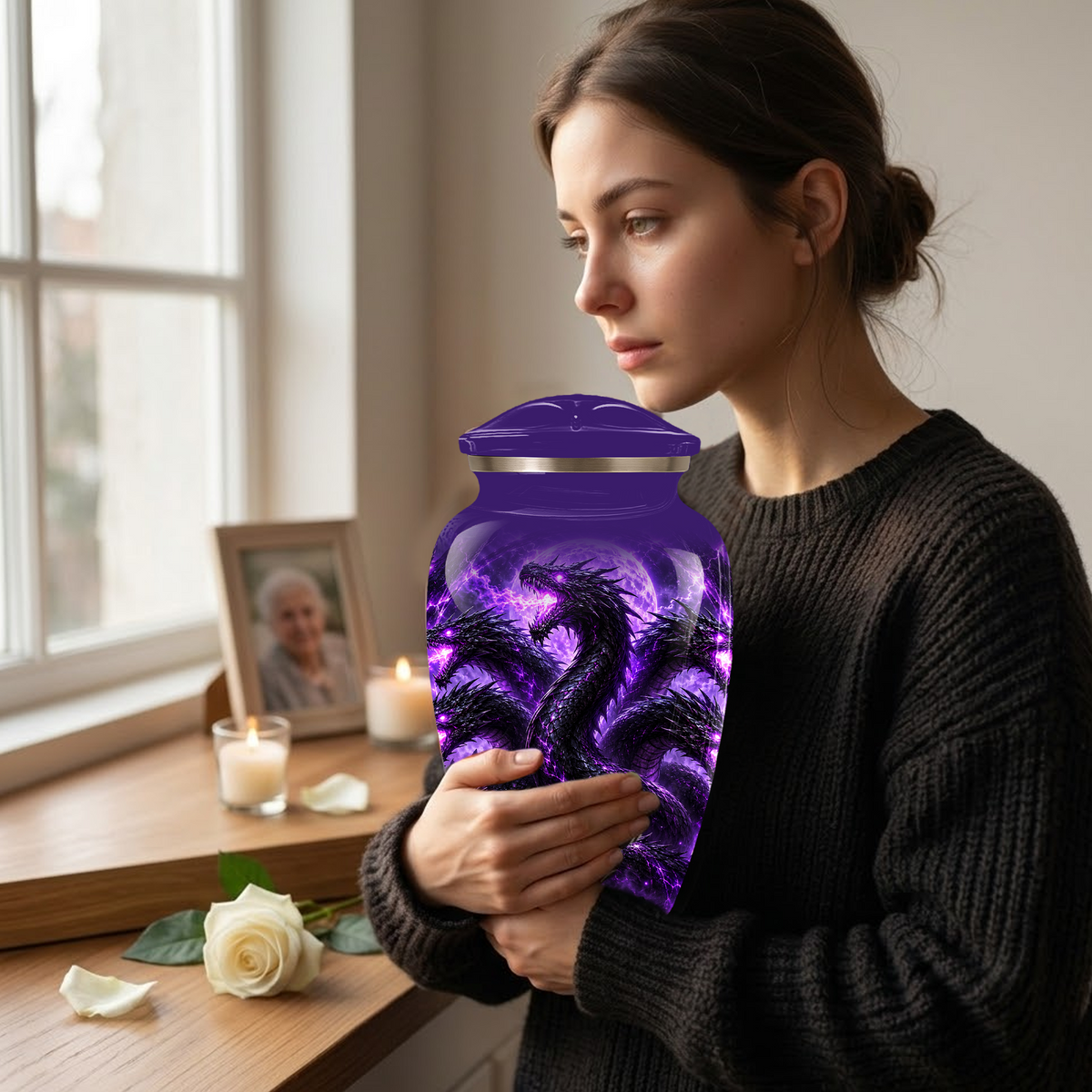 Purple Dragon Cremation Urn for Ashes | Personalized Dragon Memorial Urn | Three Headed Dragon Adult Urn