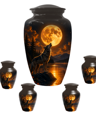 Wolf Cremation Urn for Dad - Mountain Lake Memorial Large Keepsake Urns