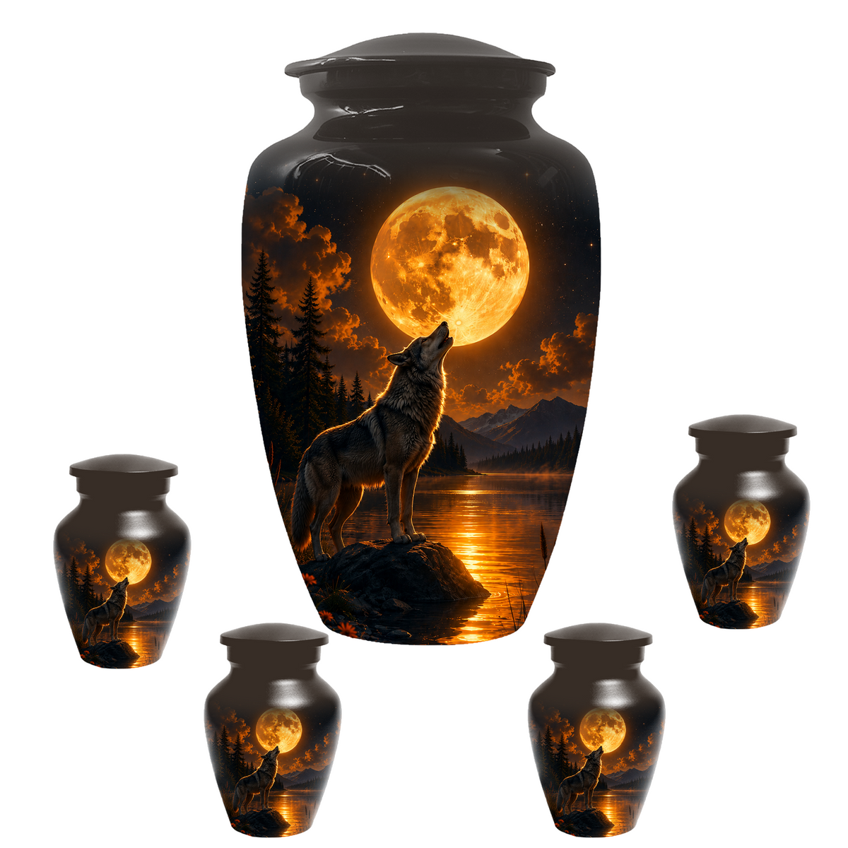 Wolf Cremation Urn for Dad - Mountain Lake Memorial Large Keepsake Urns