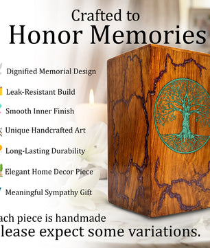 Tree of Life Wood Urn For Ashes - Personalized Wooden Keepsake Resin Urns Box