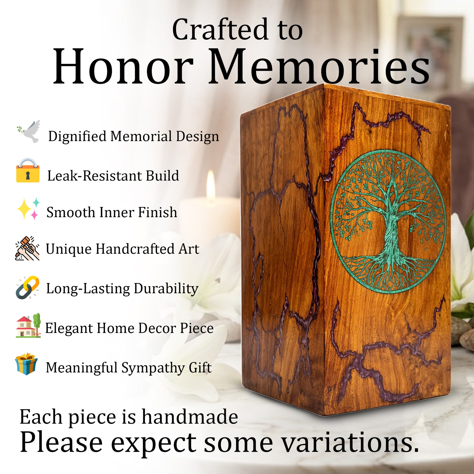 Tree of Life Wood Urn For Ashes - Personalized Wooden Keepsake Resin Urns Box