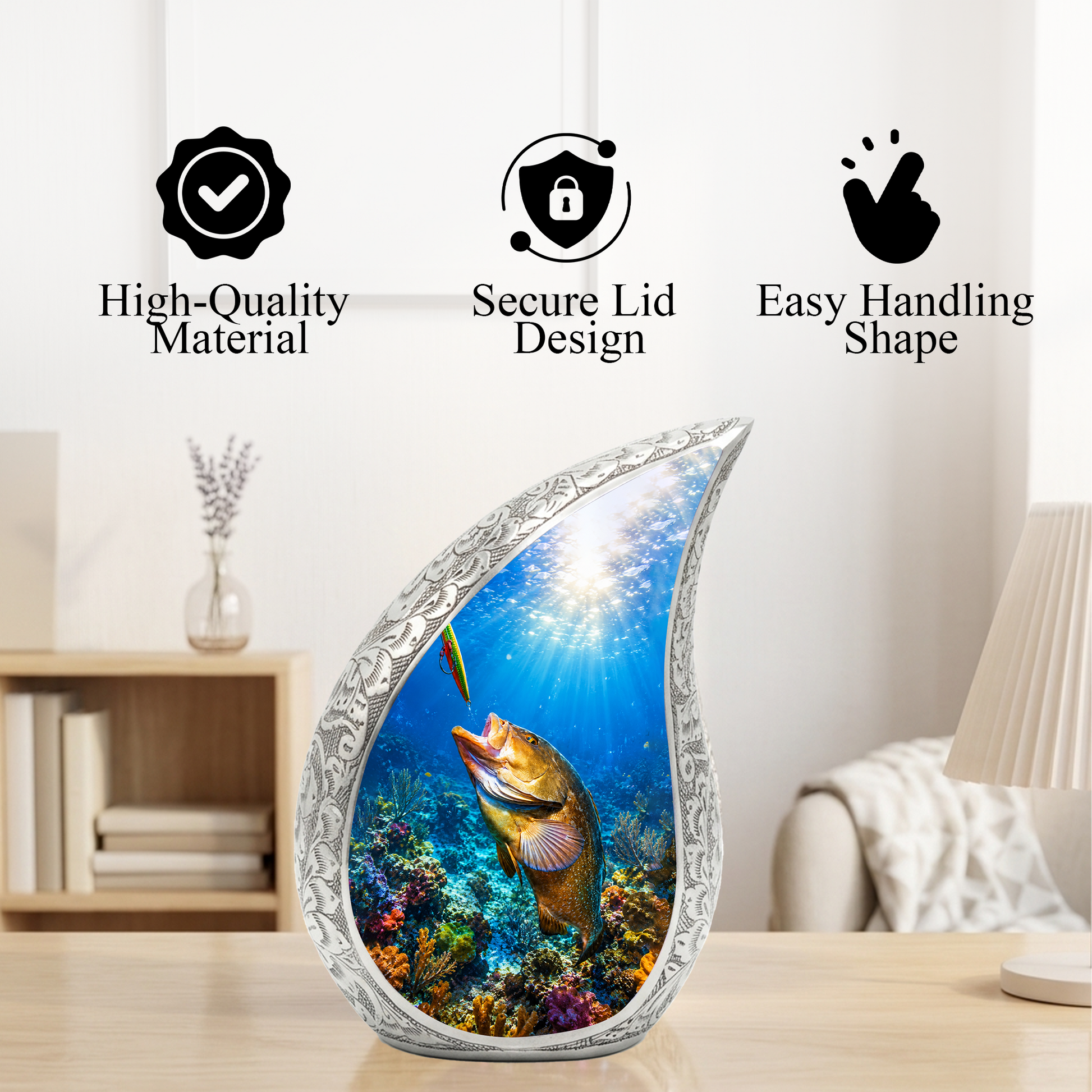 Bass Fishing Memorial Urn for Dad | Fisherman Cremation Urn for Ashes