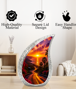 Beach Sunset Urn for Human Ashes | Ocean Coastal Adult Cremation Urn