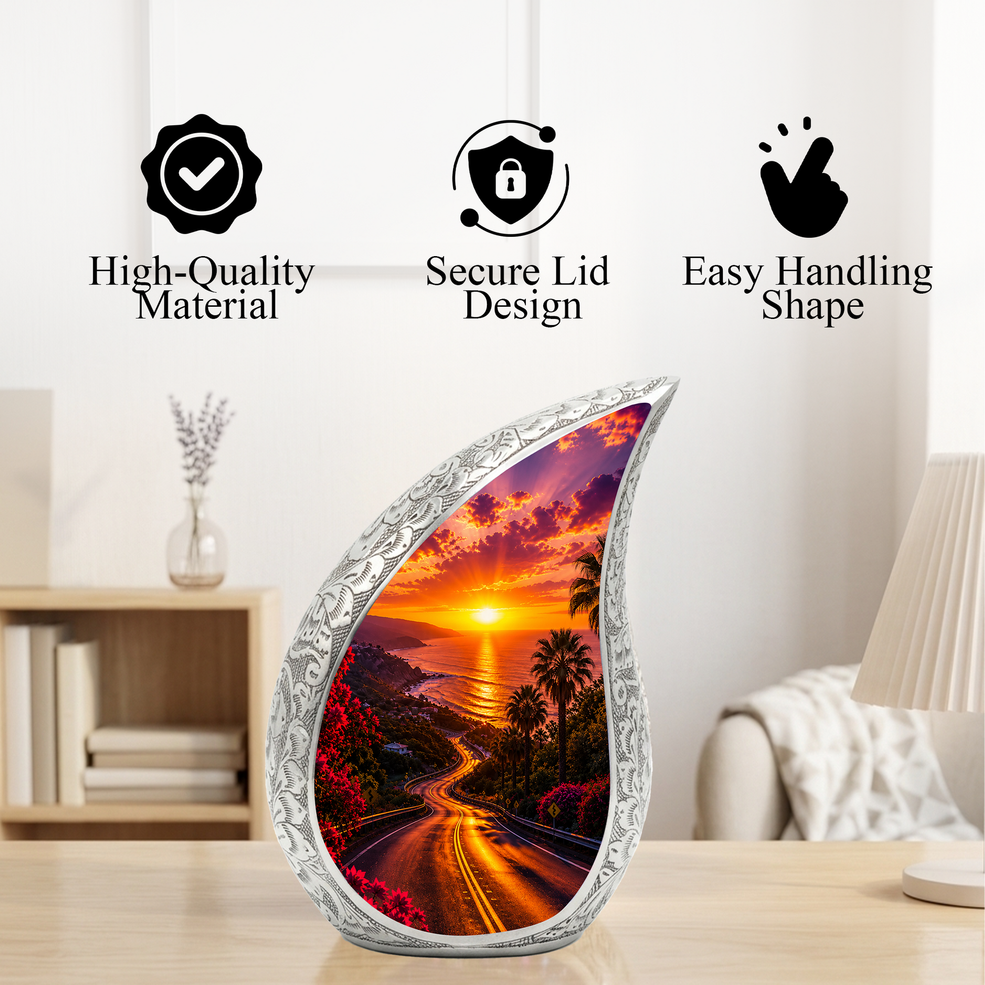 Beach Sunset Urn for Human Ashes | Ocean Coastal Adult Cremation Urn