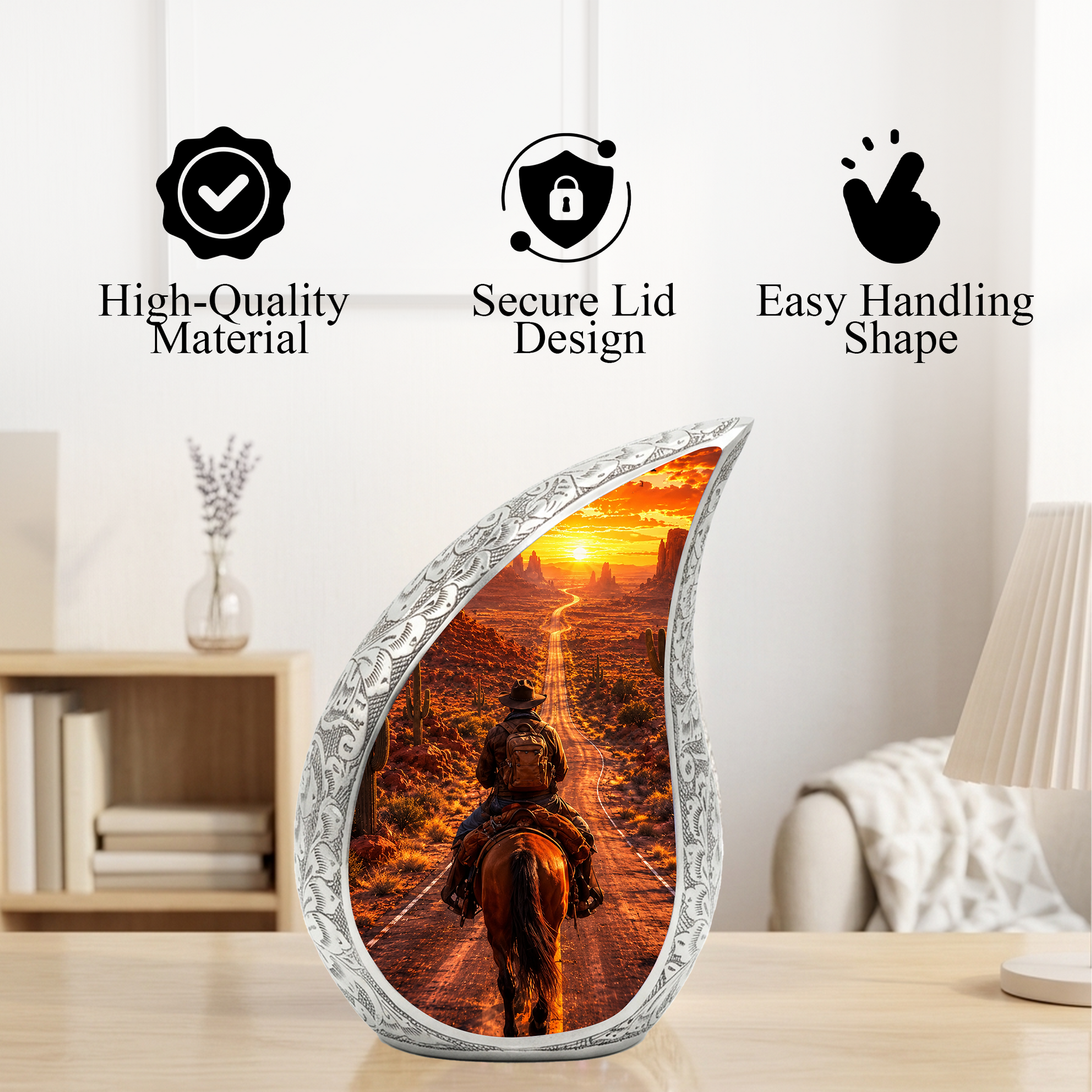 Cowboy Sunset Urn for Dad | Western Horse Cremation Urn for Human Ashes