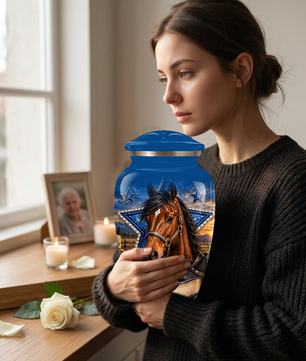 Adult Cremation Urn for Ashes – Western Cowboy Horse Adult Urn, Personalized Adult Memorial Urn