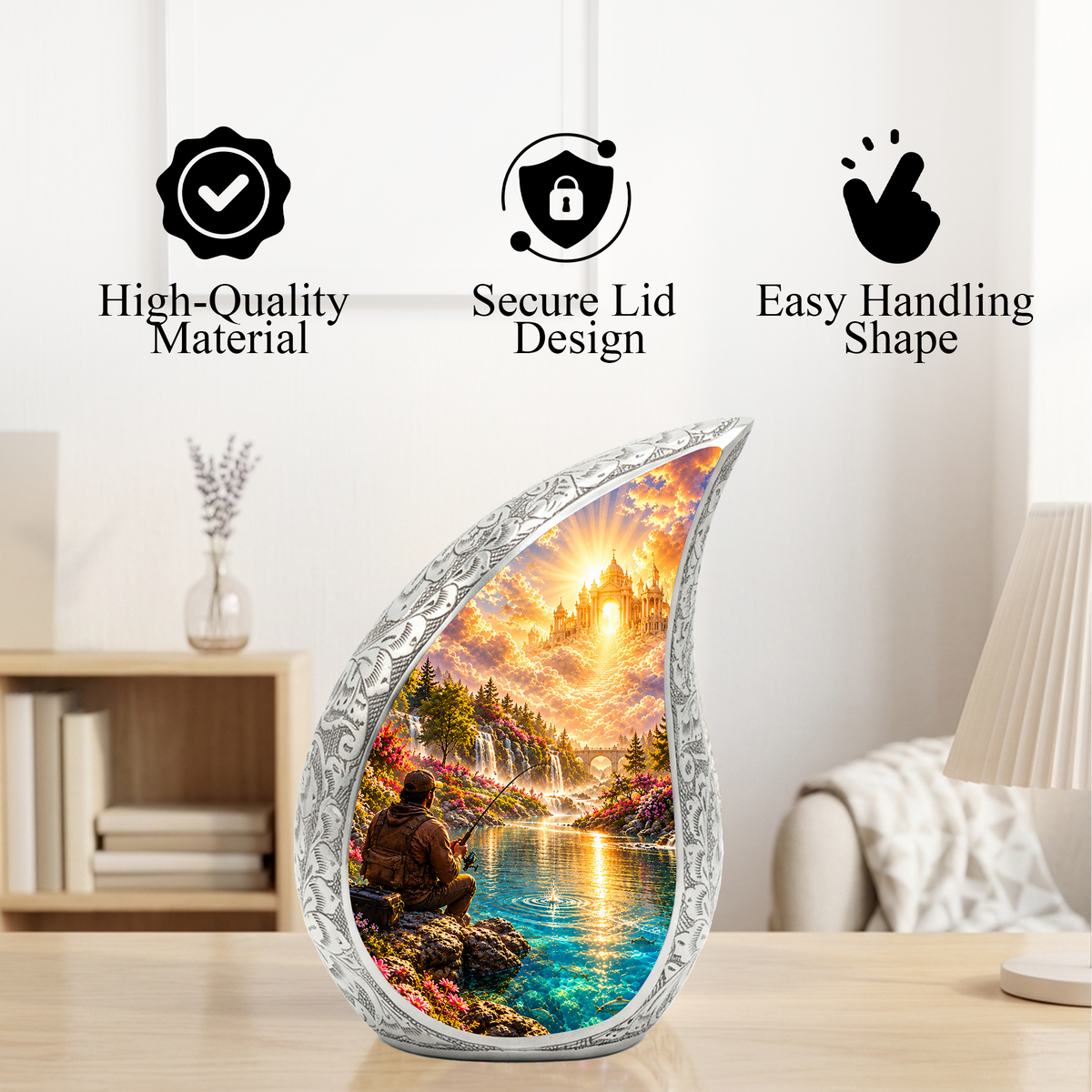 Fishing Cremation Urn for Adult Ashes, Personalized Fishing Memorial Urn