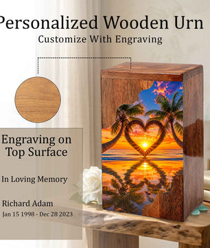 Sunset Beach Urn For Human Ashes – Coastal Beach Mini Wooden Keepsake
