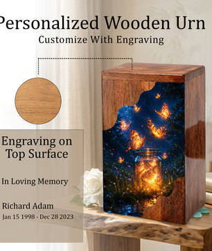 Butterfly Wooden Cremation Urn – Glowing Butterfly Memorial Urn for Human Ashes