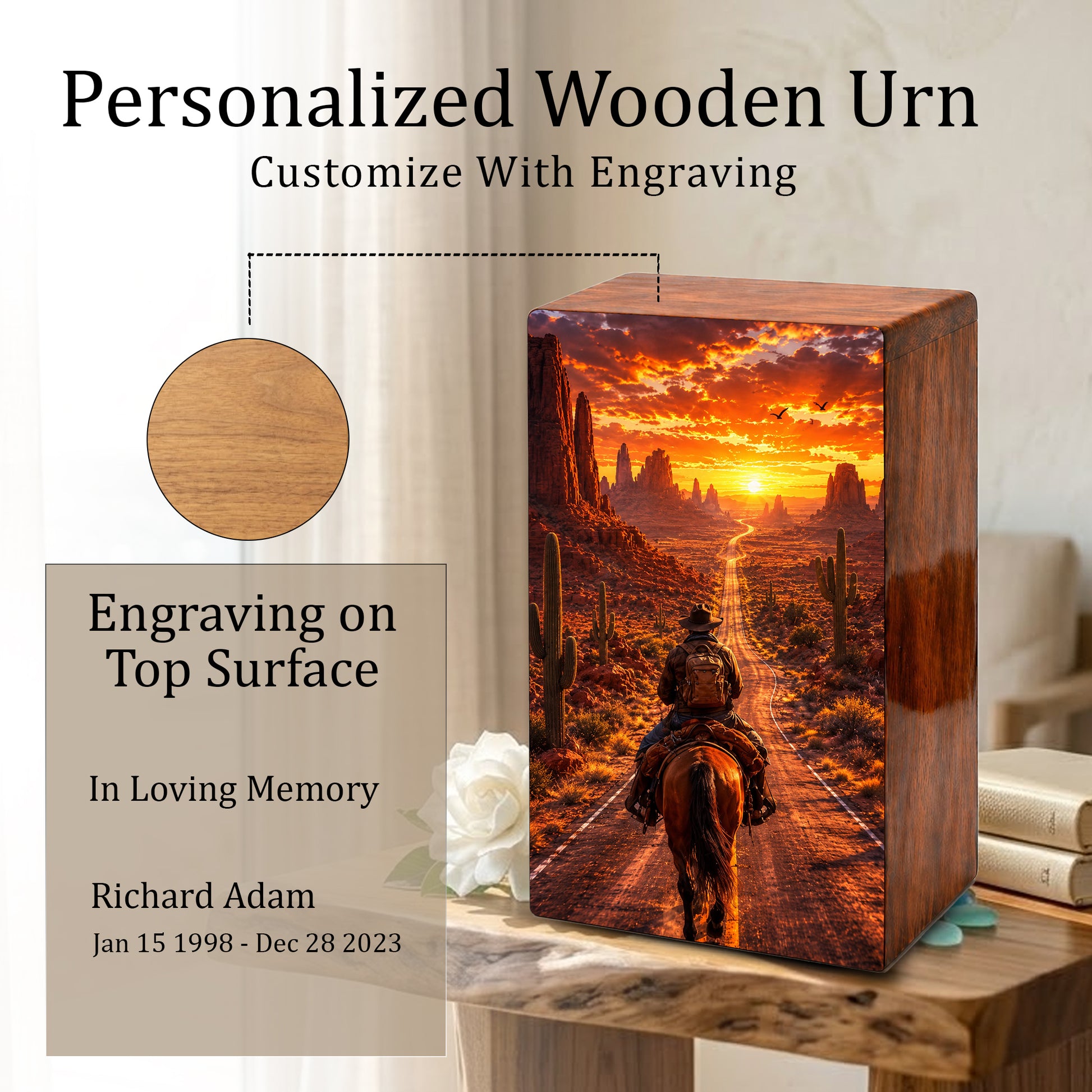 Cowboy Urn For Ashes Male - Cowboys Cremation Large Keepsake Urns For Dad