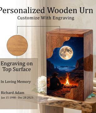 Cowboy Wooden Cremation Urn for Human Ashes – Personalized Western Memorial Urn