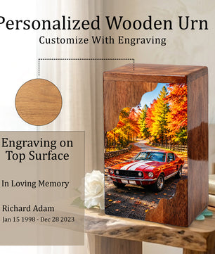 Classic Car Wooden Cremation Urn – Wooden Urn for Human Ashes