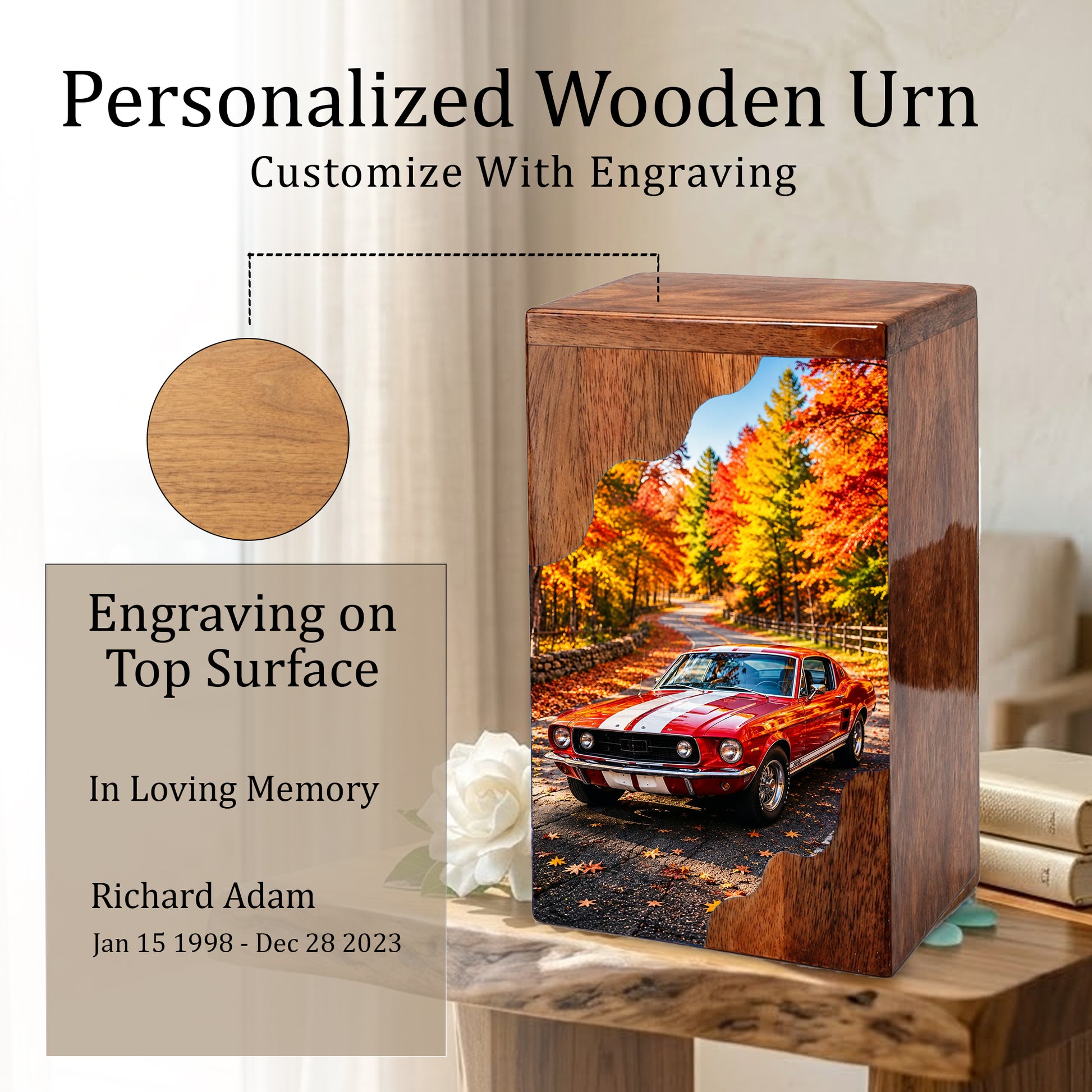 Classic Car Wooden Cremation Urn – Wooden Urn for Human Ashes