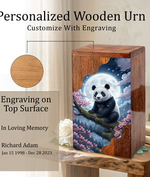 Wooden Cremation Urn – Moonlit Panda Memorial Urn | Custom Memorial Urn for Mom, Dad & Loved Ones